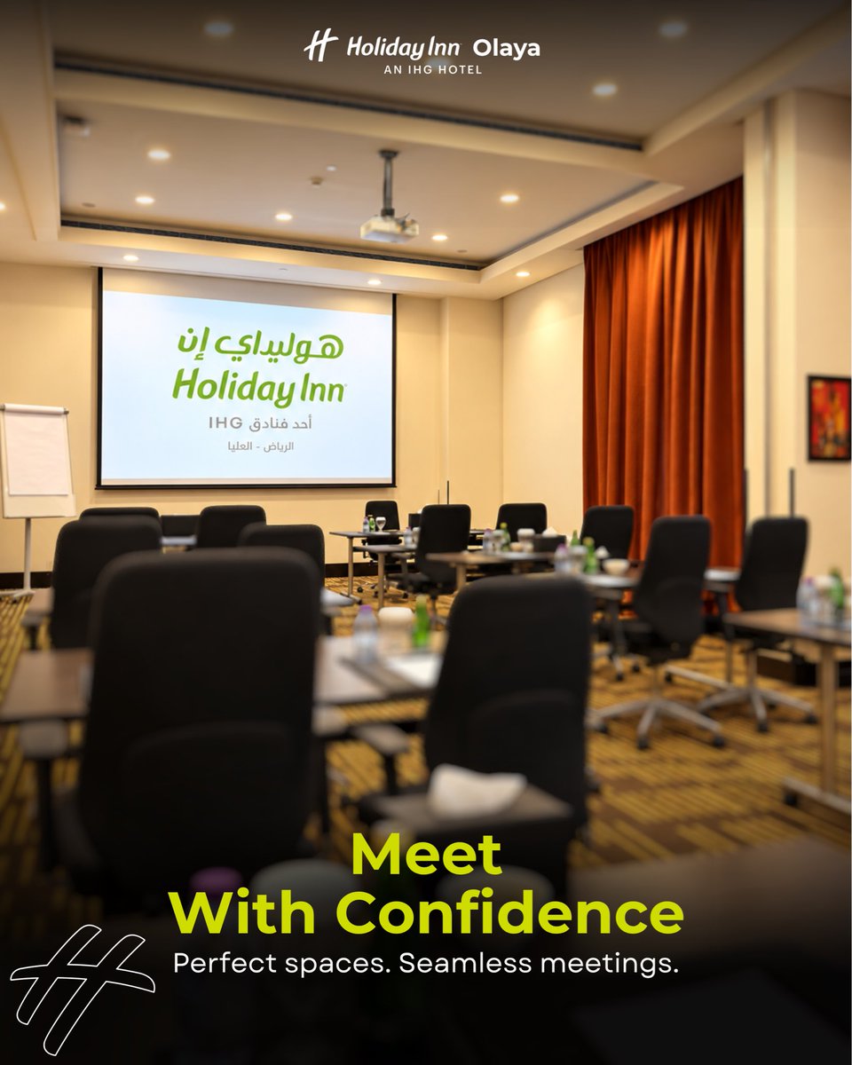 HI_OLAYA's tweet photo. Big ideas. Better conversations. Meetings that matter. 

Find your space to connect, collaborate, and meet with confidence at Holiday Inn Riyadh Olaya.

Book now:
551766581

#HolidayInnOlaya #RiyadhBusiness #MeetWithConfidence https://t.co/soVZUaQhL2
