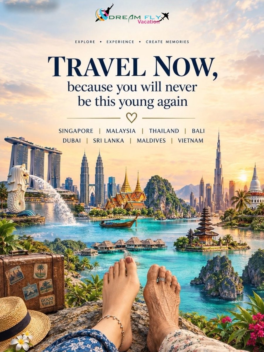 mugiwaraadrian's tweet photo. ✈️ TRAVEL NOW, BECAUSE YOU WILL NEVER BE THIS YOUNG AGAIN! 🌍✨
Don’t just dream about travelling — make the journey happen! ❤️
Explore unforgettable destinations with Dream Fly Vacation
🇸🇬 Singapore
🇲🇾 Malaysia
🇹🇭 Thailand
🇮🇩 Bali
🇦🇪 Dubai
🇱🇰 Sri https://t.co/8APL3Eo7ok