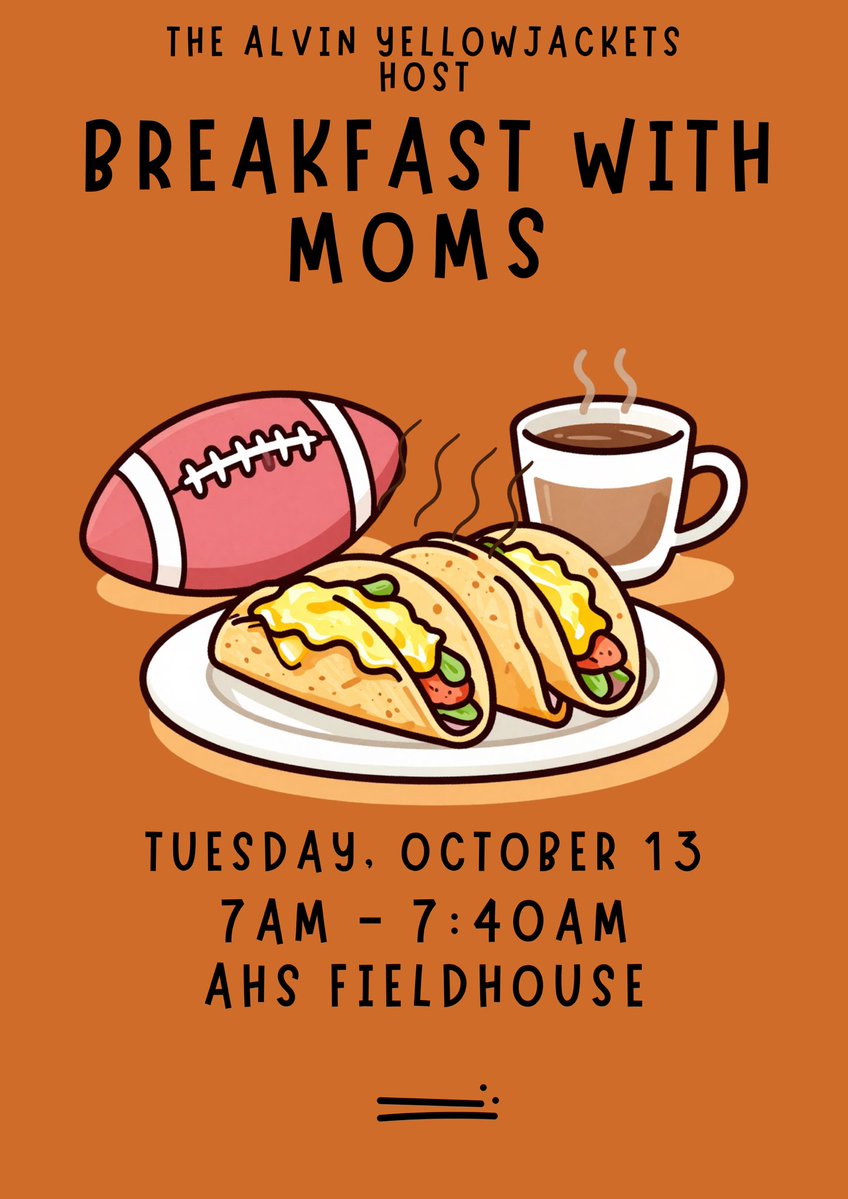 alvin_jacketfb's tweet photo. Special thanks to all our moms who came out for breakfast this morning, and to Juanita’s for supplying the breakfast tacos! #JacketPride #WeSeeYou @AlvinISDAth @AlvinHSJackets @AlvinAthletics https://t.co/WFETZF26ur