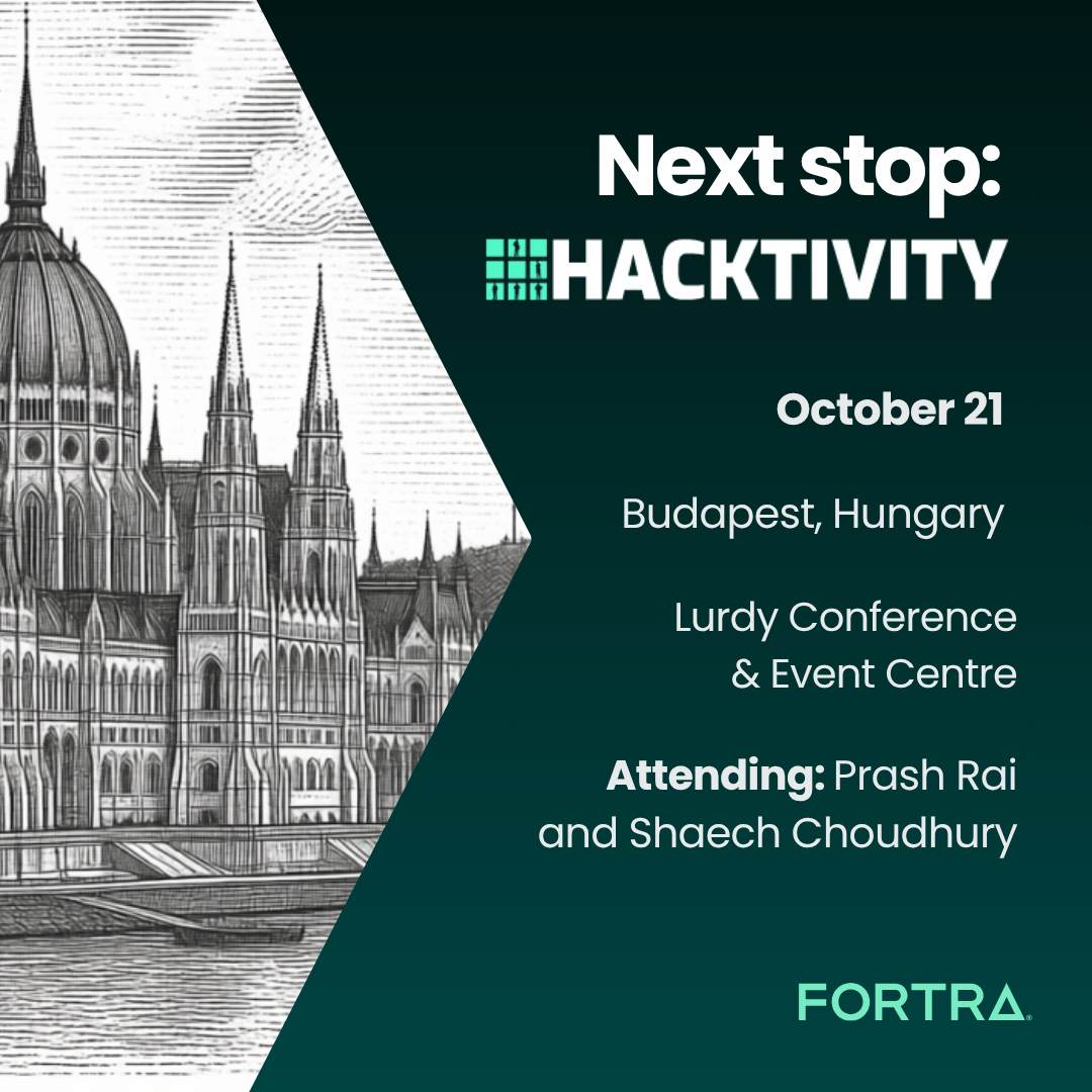 _CoreImpact's tweet photo. Hacktivity is bringing us to Budapest on October 21.
Prash Rai and Shaech Choudhury will be there to connect with attendees and talk red teaming, offensive security, and the latest challenges facing security teams.
You’ll find us next to EMIB. See you there! https://t.co/In4NMZU16n
