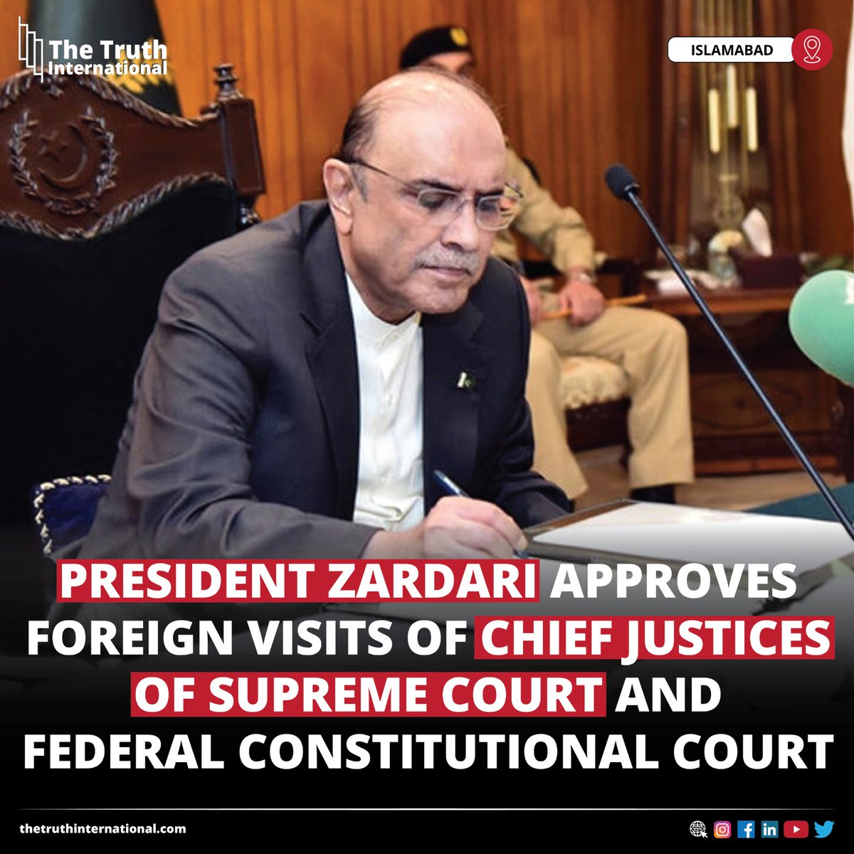 ttimagazine's tweet photo. President Zardari Approves Foreign Visits of Chief Justices of Supreme Court and Federal Constitutional Court

FIND MORE: https://t.co/DSssLETEm2

#President #AsifAliZardari #Approves #Foreign #Visits #ChiefJustices #SupremeCourt #FederalConstitutional #Court #TTI https://t.co/gKuXeRpqfx