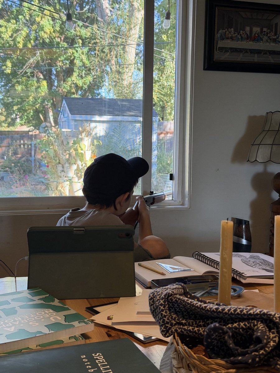 realgreggd's tweet photo. Sometimes homeschooling has to be paused to shoot squirrels who are stealing tomatoes from the garden. https://t.co/QEYQroiw7U