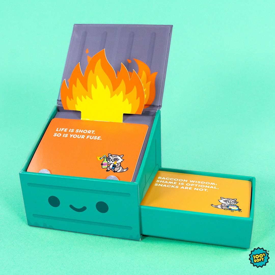 100soft's tweet photo. We made a Dumpster full of terrible advice.

52 anti-affirmations for people who are tired of being told to think positive.

Our Dumpster Fire Anti-Affirmation Deck is available now! 🔥 

https://t.co/oDHUMMnktF https://t.co/i1Sgn3HeXB
