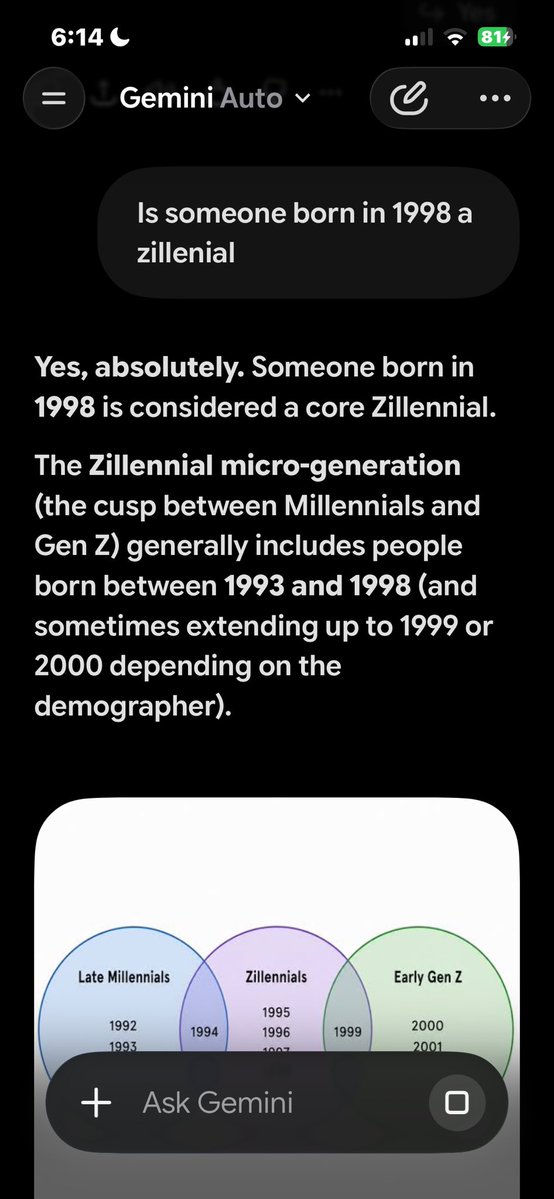 realpusheen5's tweet photo. @damiankenney33 @ShiinaBR You arent gen z, you are a zillenial. It’s okay to be old. https://t.co/kiTTx0G9Cm