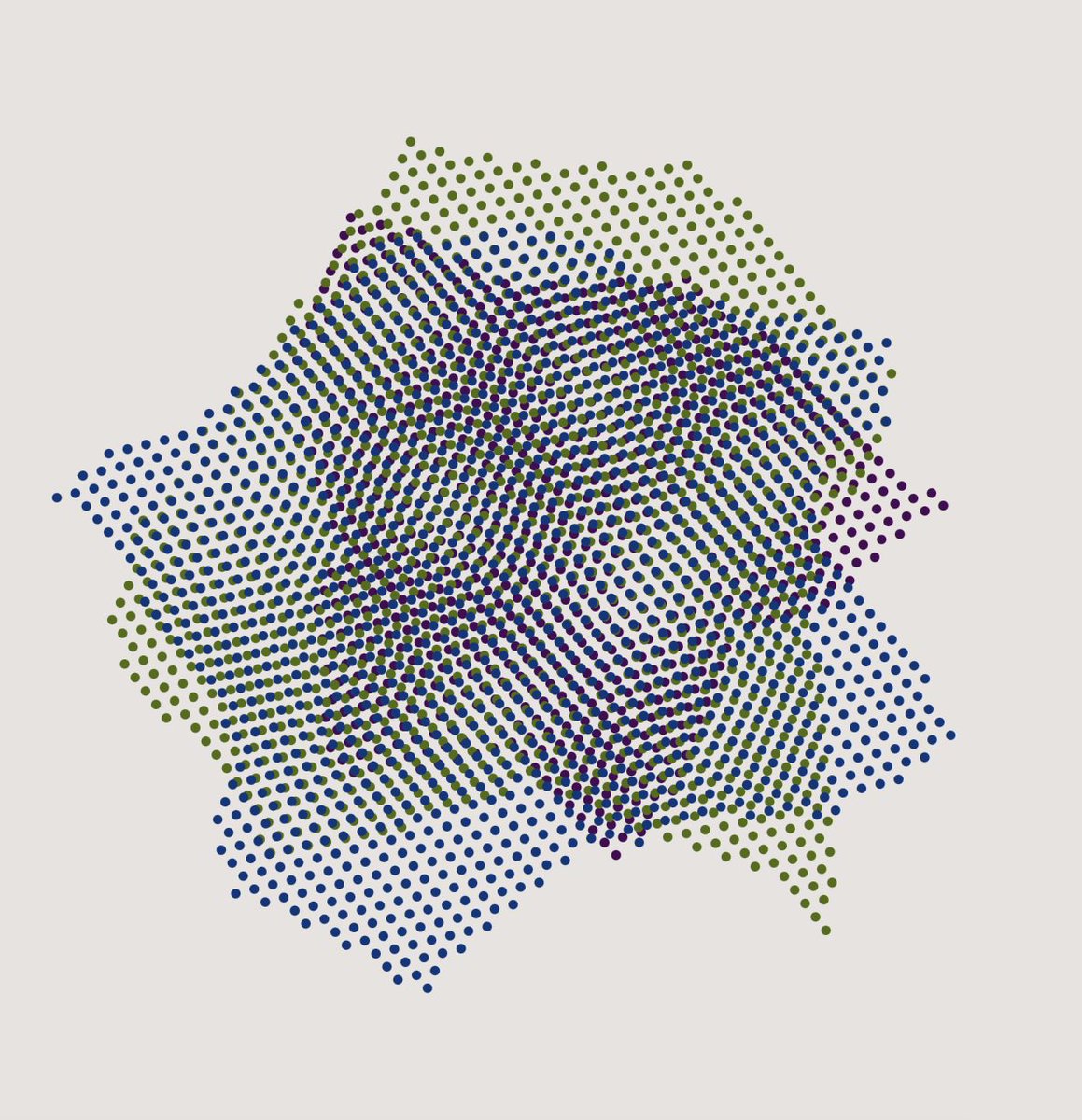 bootloader_art's tweet photo. { generate_interference(); }

◉ Moiré Mesh Paintings
by @chrisfollows

Overlapping fields of rotated circles create shifting moiré interference, turning simple geometric grids into dense optical paintings.

↓ regenerate(); https://t.co/G8wHcekVud