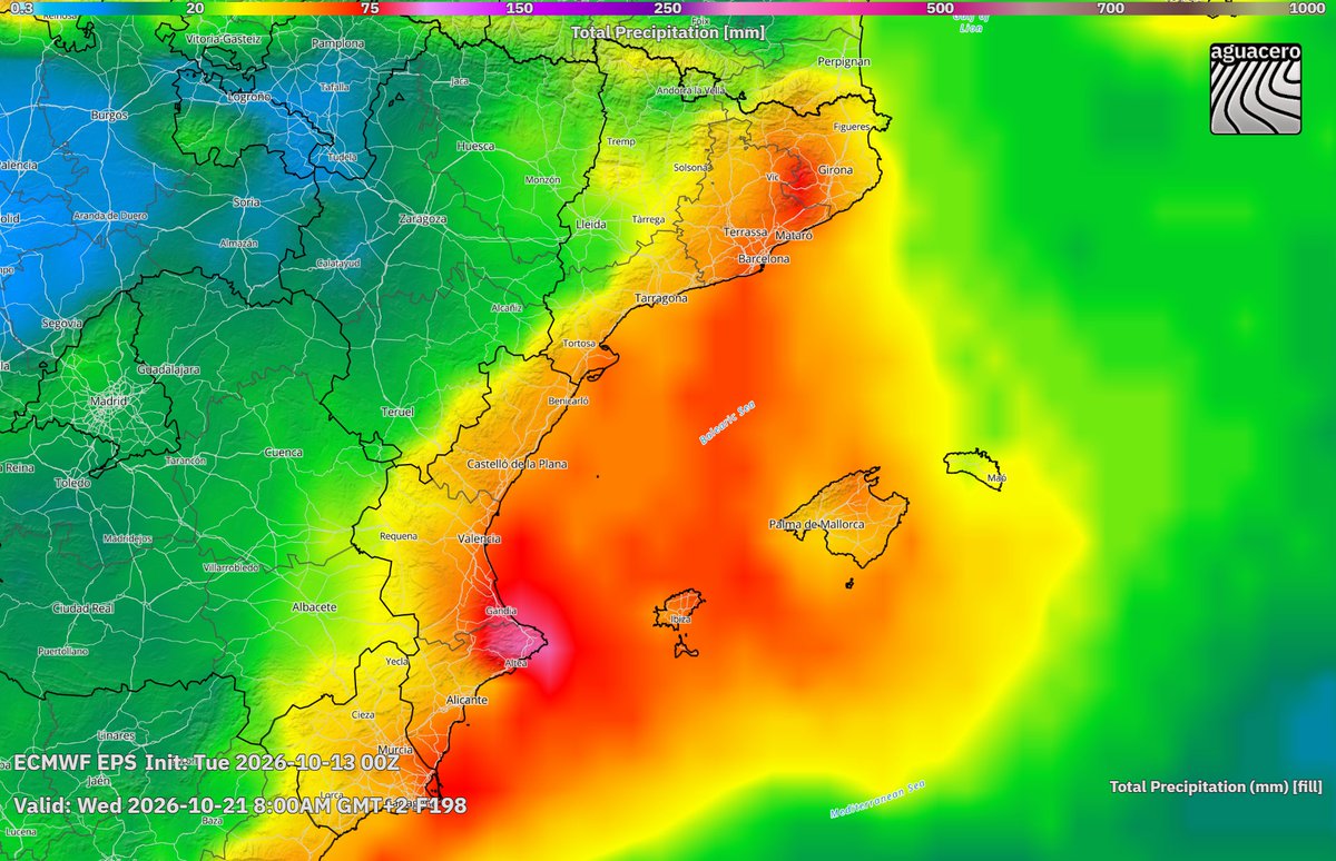 Valencia_WX's tweet photo. 🌧️ Seguimos con la mirada puesta en el Mediterráneo.

El conjunto de 50 cálculos del modelo europeo (ECMWF) muestra un patrón muy coherente: prácticamente todos los miembros dibujan una DANA bien ubicada, con vientos de levante que llevan humedad hacia la costa.

En promedio, el área mediterránea queda como la zona más inestable a finales de semana. Ojo, que el promedio no te dice dónde caerá cada chaparrón ni cuánta lluvia exacta, pero sí señala dónde conviene estar atento.

Seguiremos los próximos cálculos del modelo para ver si esta tendencia se mantiene o se ajusta.

📍 Mapas: https://t.co/kwnwVZiK08
🔑 Código: ValenciaWX20

#DANA #Levante #ValenciaWX #Meteorología #Mediterráneo