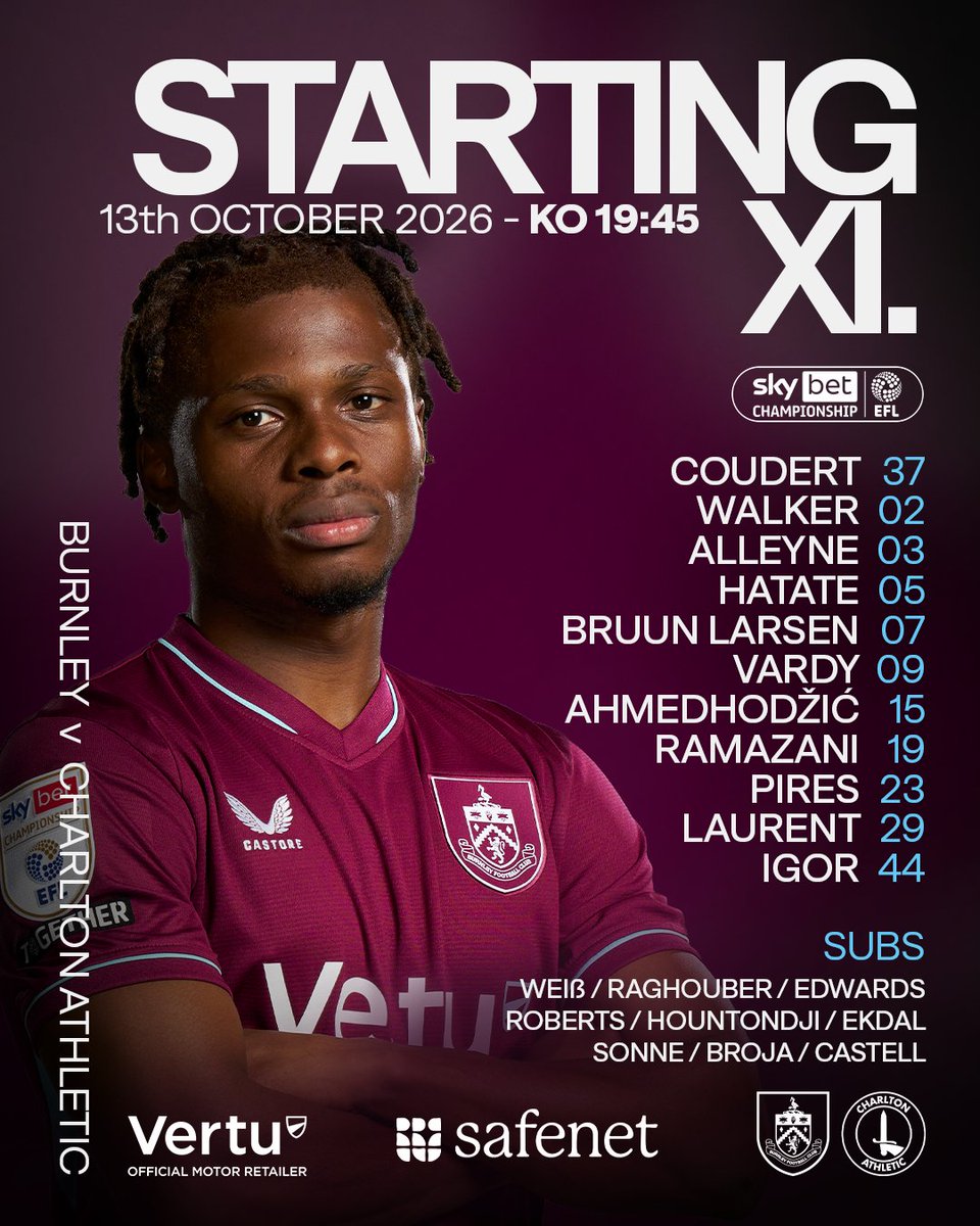 BurnleyOfficial's tweet photo. Representing you tonight 📋 https://t.co/OcQ7ZGfrWu