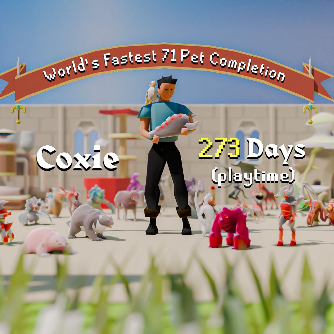 OldSchoolRS's tweet photo. Congratulations to @Coxie_rs on completing the World's Fastest (in-game playtime) to obtain all 71 pets! 🎉

Our data team has verified your accomplishment 📊 https://t.co/ao2YsWevFZ