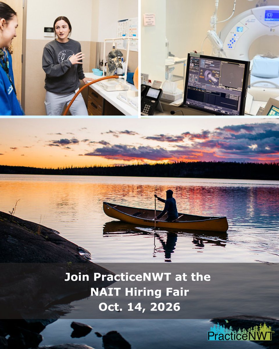 PracticeNWT's tweet photo. PracticeNWT is coming to @NAIT! 
Students in Sonography, CLXT, MLT, MLA, MRT, &amp; Respiratory Therapy: come by the booth to explore career opportunities in the NWT. 
Join us after the fair for a Mixer at Ernest's! 
Mixer RSVP: https://t.co/yFfPou0TOj 
Jobs: https://t.co/io7KywFhkY https://t.co/fXmXqTmqLO