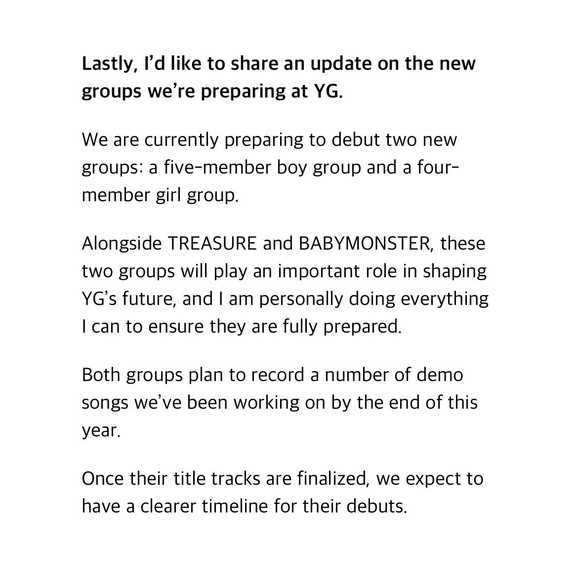 GirlgroupsBR's tweet photo. 🚨 A YG Entertainment anunciou planos para debutar um novo grupo feminino com 4 integrantes.

O grupo já está se preparando para gravar músicas demo, e a previsão de estreia será definida após a escolha da faixa-título. https://t.co/YU5AQiFQEV