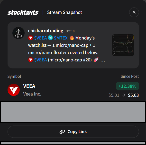 ChicharroTradin's tweet photo. Brought $VEEA to you on Oct 10, highlighting regained Full Compliance With Nasdaq Continued Listing Requirements and expansion of Audit Committee with New Director Appointment. Once again, you can get ahead of the game with one of our daily market research reports! 👔💼📉📈💎🙌. https://t.co/5EdPIOSfFL