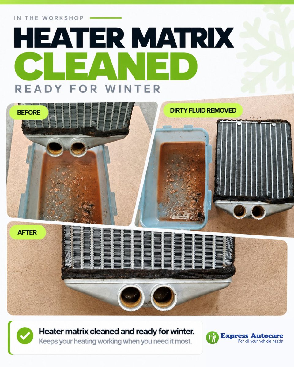 expressautouk's tweet photo. This customers vehicle came in with no heating in the cabin however the vehicle wasn't over heating and the coolant level was correct, the culprit was the heater matrix. It was blocked solid so we removed the matrix flushed the coolant system and replenished the coolant. https://t.co/yUqusvOScs