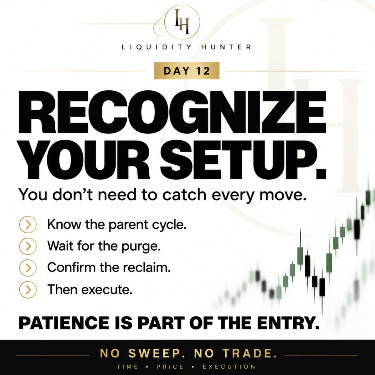 LiqHunter_369's tweet photo. DAY 12 🎯

You don’t need to catch every move.
You need to recognize YOUR setup.
Know the parent cycle.
Wait for the purge.
Confirm the reclaim.
Then execute.

Patience is part of the entry.
NO SWEEP. NO TRADE.
#LiquidityHunter #NQ #TradingDiscipline https://t.co/3RM1T9vwYL