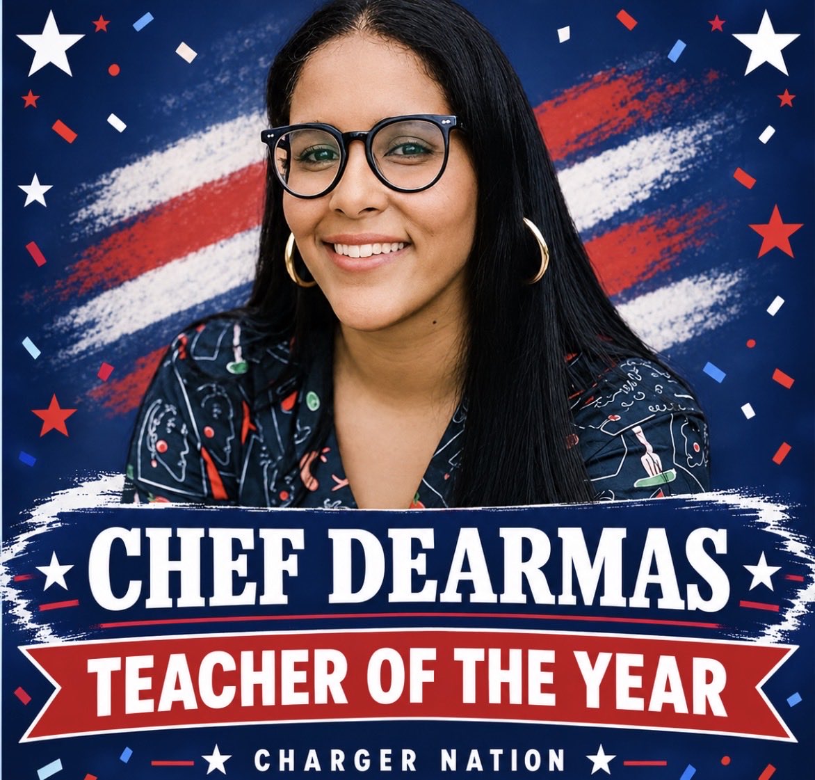 NMBHigh's tweet photo. Congratulations to Chef Dearmas, Charger Nation’s Teacher of the Year! Her passion for culinary arts inspires future chefs, builds confidence, and teaches skills that last a lifetime. Thank you for making a difference in the kitchen and beyond! @MDCPSNorth @MDCPS https://t.co/vh56pha7ex