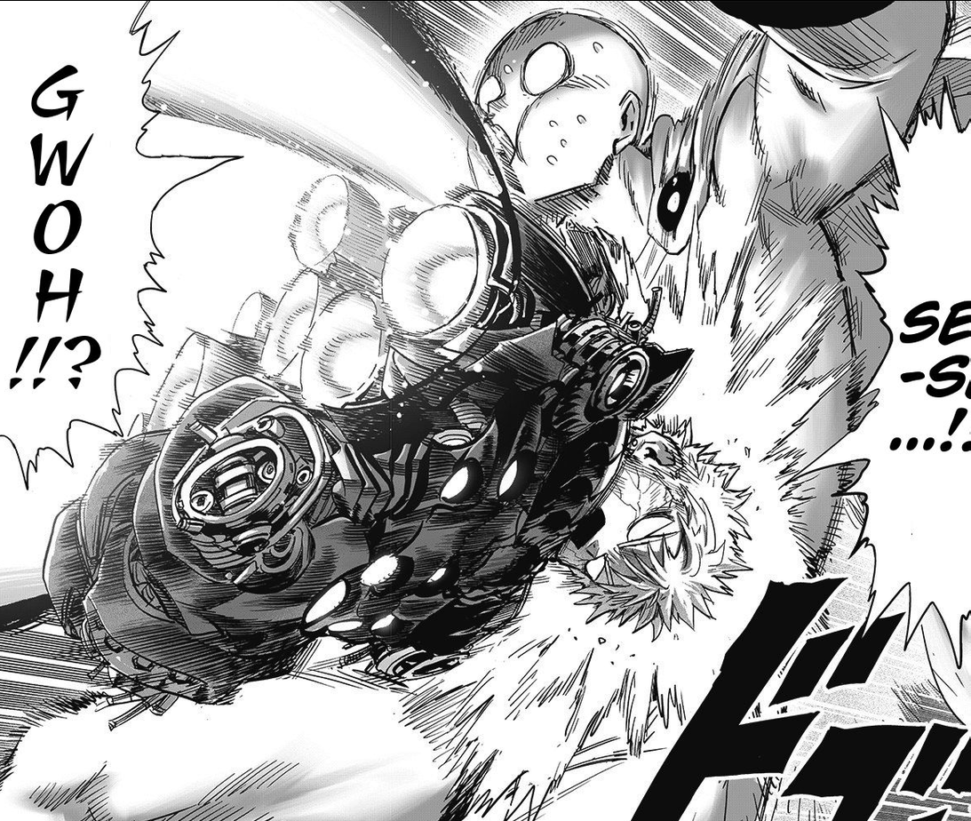 AimedAtYou2's tweet photo. @Yarnted @mbatapouf @Everything_OPM_ You just want it to be blood so you can dunk on Saitama fans lol he didn't even have a bruise after fighting Cosmic Garou. By your logic after the fight did Genos hurt him here too? https://t.co/8Q6FfQbW7r