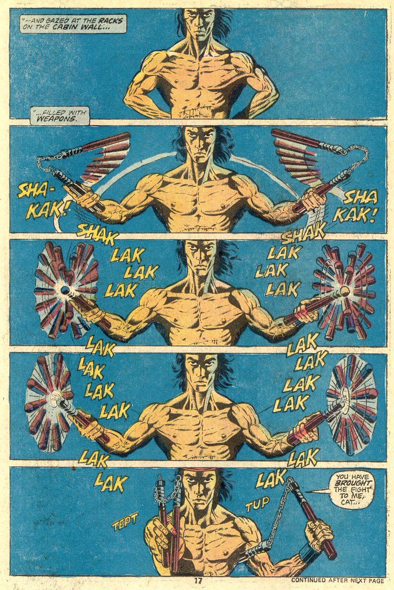 cotgreen's tweet photo. @ManFirestorm Zeck was swiping from earlier Paul Gulacy work for this page, but it's still nice, and maybe meant an homage. https://t.co/Oa5qSZHejX