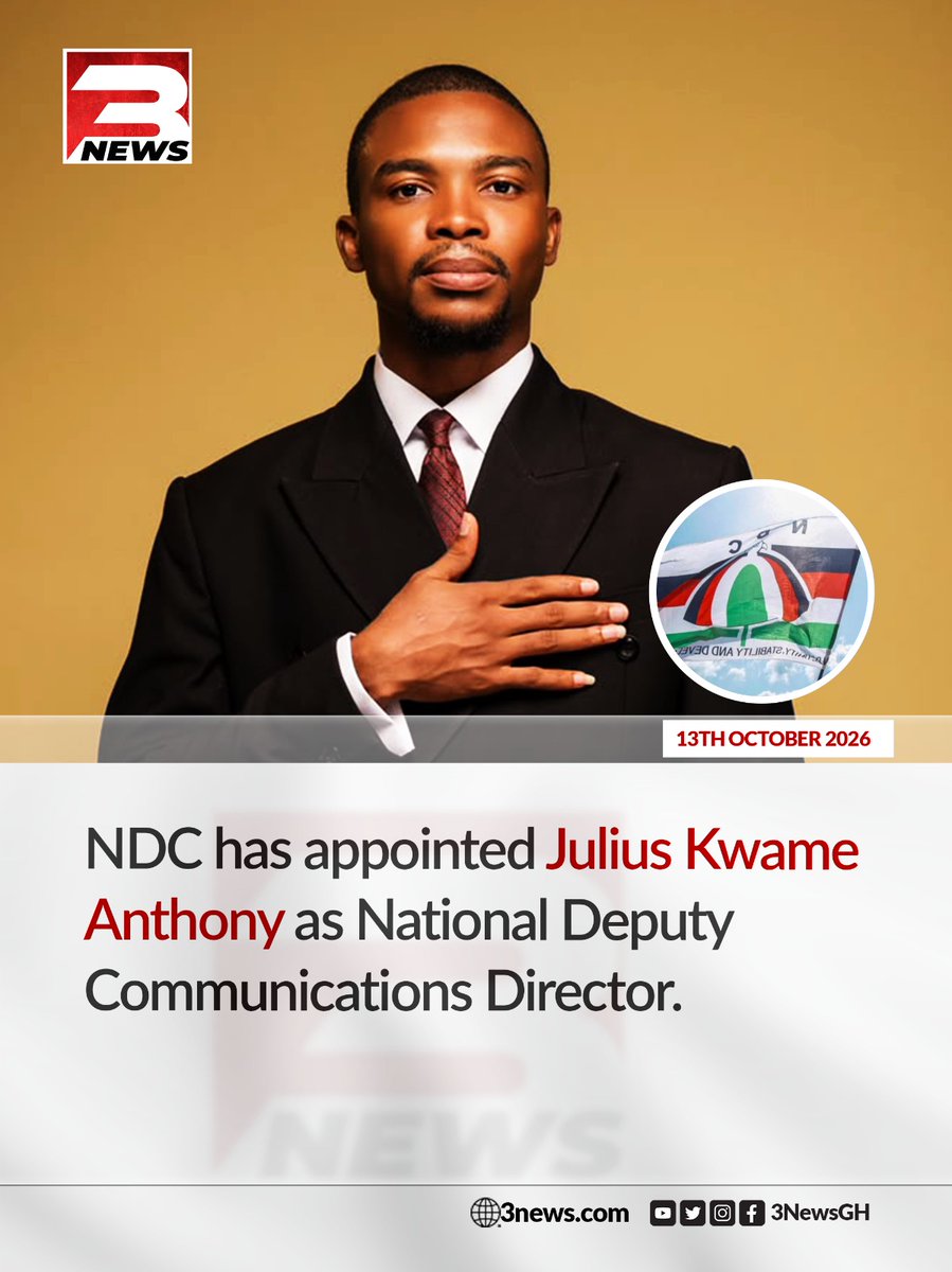 tv3_ghana's tweet photo. The NDC has appointed Julius Kwame Anthony as National Deputy Communications Director.

#3NewsGH #TV3GH https://t.co/ZWPZui4I0e