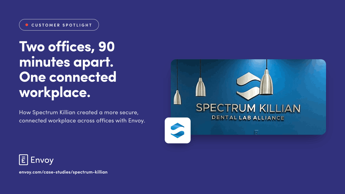 envoy's tweet photo. Workplace experience is shaped by the systems behind it. 🏢

Spectrum Killian uses Envoy Visitors and Screens to simplify guest check-in and keep employees across two offices connected.

👉 Read the customer story: https://t.co/9kRxgzu5cp https://t.co/cDFkbpQaCg