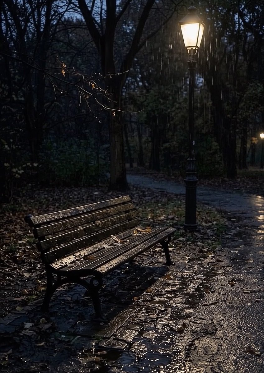 earthcurated's tweet photo. A bench in the rain feels like a little escape from everything. https://t.co/DLs9t8AerS