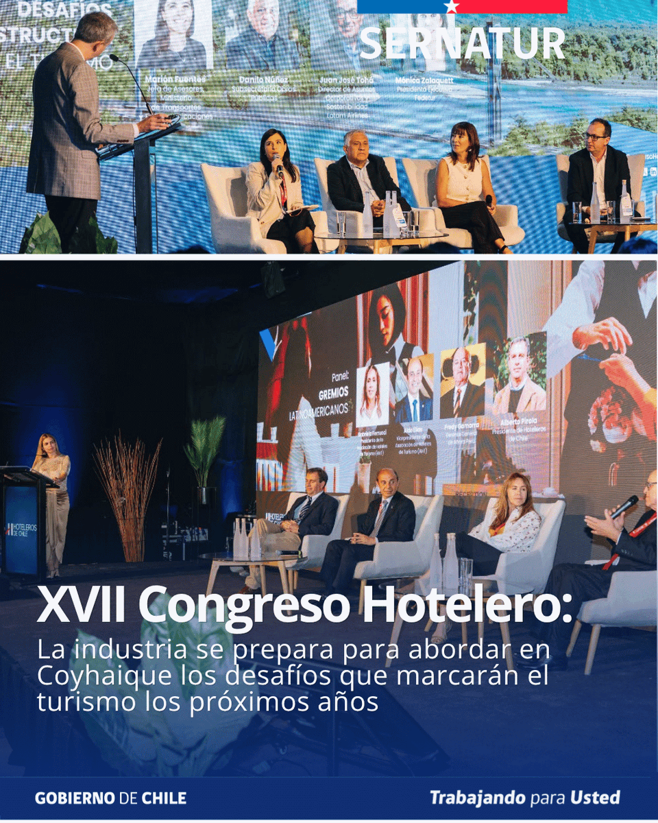 Sernatur's tweet photo. 🏨🌿 Coyhaique recibe el XVII Congreso Hotelero, que entre el 14 y el 16 de octubre reunirá a más de 200 representantes para abordar temas clave como innovación, inversión, sostenibilidad e inteligencia artificial aplicada al turismo. 

Lee la nota:🔗https://t.co/hDoOA8slNW https://t.co/ovAkQMK1ro