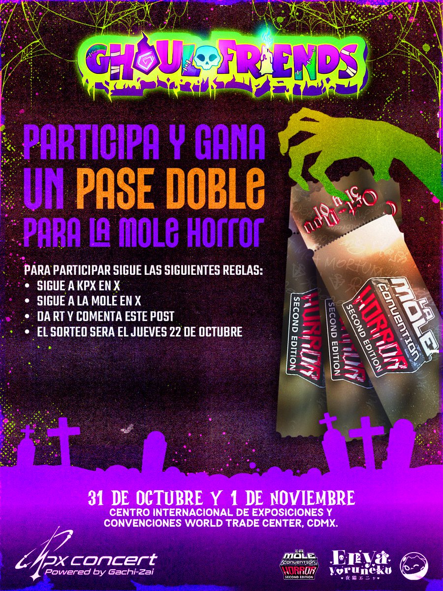 KalopsiePX's tweet photo. 🎃 ¡KPX te lleva a La Mole Horror!
Sé parte del concierto #GhoulFriends junto a las 15 VTubers invitadas y participa para ganar uno de los 3 pases dobles a @lamolemx este 31/Oct y 1/Nov 🐈‍⬛

¡Sólo sigue las instrucciones del tweet y estarás participando! 🔽

¡BOO-ena suerte~! 👻 https://t.co/1olzixadHW