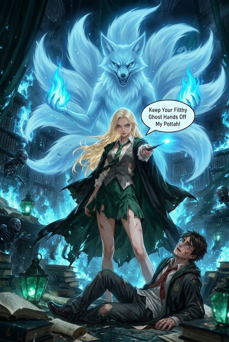 DreadLordAxton's tweet photo. #Malfoid It bothered me that in so many of the epic animations of Malfoid summoning her Patronuses and it being a MALE Peecock So I Took Xiana My female 9-tailed Kitsune OC and Turned her True Form into A More Appropriate Patronuses For Malfoid hense this image was born 🤩 https://t.co/QKVopNbMEt