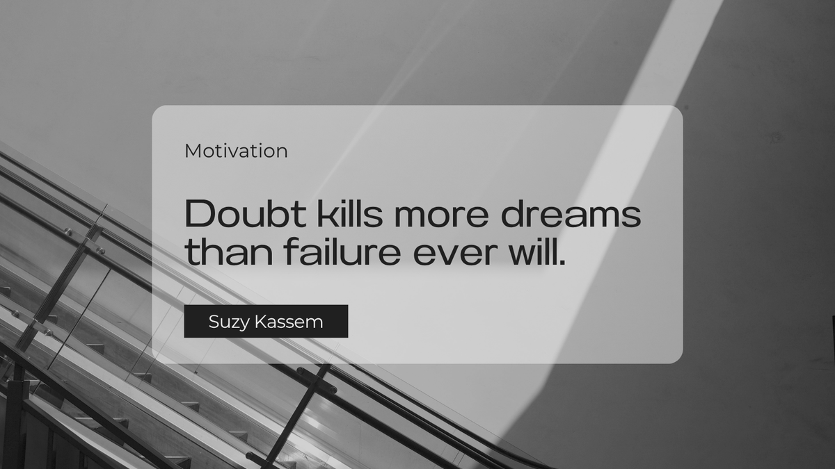 albrightadmin's tweet photo. Tuesday Motivation

"Doubt kills more dreams than failure ever will."
-- Suzy Kassem 

・・・・・
Self-doubt stops you from trying, making success impossible before before you even start. 

#Motivation
── .✦
VEHQ https://t.co/H7j65r2VZP
