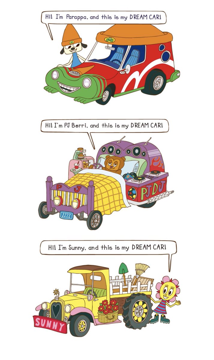 chocosun4evr's tweet photo. we finally have HD versions of these parappa car artworks!! https://t.co/dMfR2AUfof