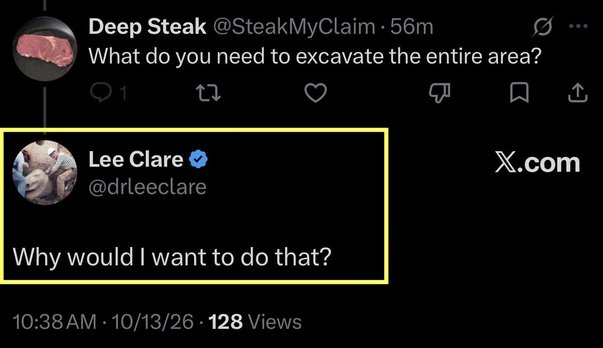 BrightInsight6's tweet photo. The head of excavations at Gobekli Tepe was asked today what he would need to excavate the entire site. His answer:

“Why would I want to do that?”

Unreal @drleeclare 🤦🏼‍♂️ https://t.co/F7ByMSKuWI