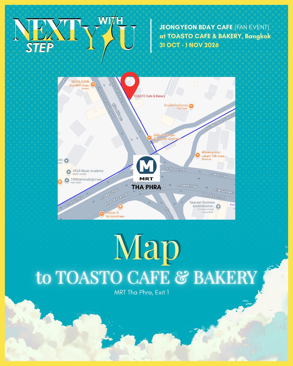 OnceSkb's tweet photo. @SKY_SKII135 [Map &amp; Event] 

📍TOASTO Cafe &amp; Bakery (MRT สถานีท่าพระ ลงทางออก 1) มีที่จอดรถ

🎁กิจกรรมไม่มีหรอก แต่ทำไว้เอาฮา กรุณาเพลิดเพลินกับบ่ายวันอาทิตย์ได้เต็มที่ แต่ถ้ามาเช้าเสาร์อาจจะได้ช่วยผู้จัดสูบลมลูกโป่งแทน แจ้งไว้เพื่อทราบครับ (เตือนแล้วนะ) 

#HappyJEONGYEONday #NextStepwithYu https://t.co/OhPb8EG4xI