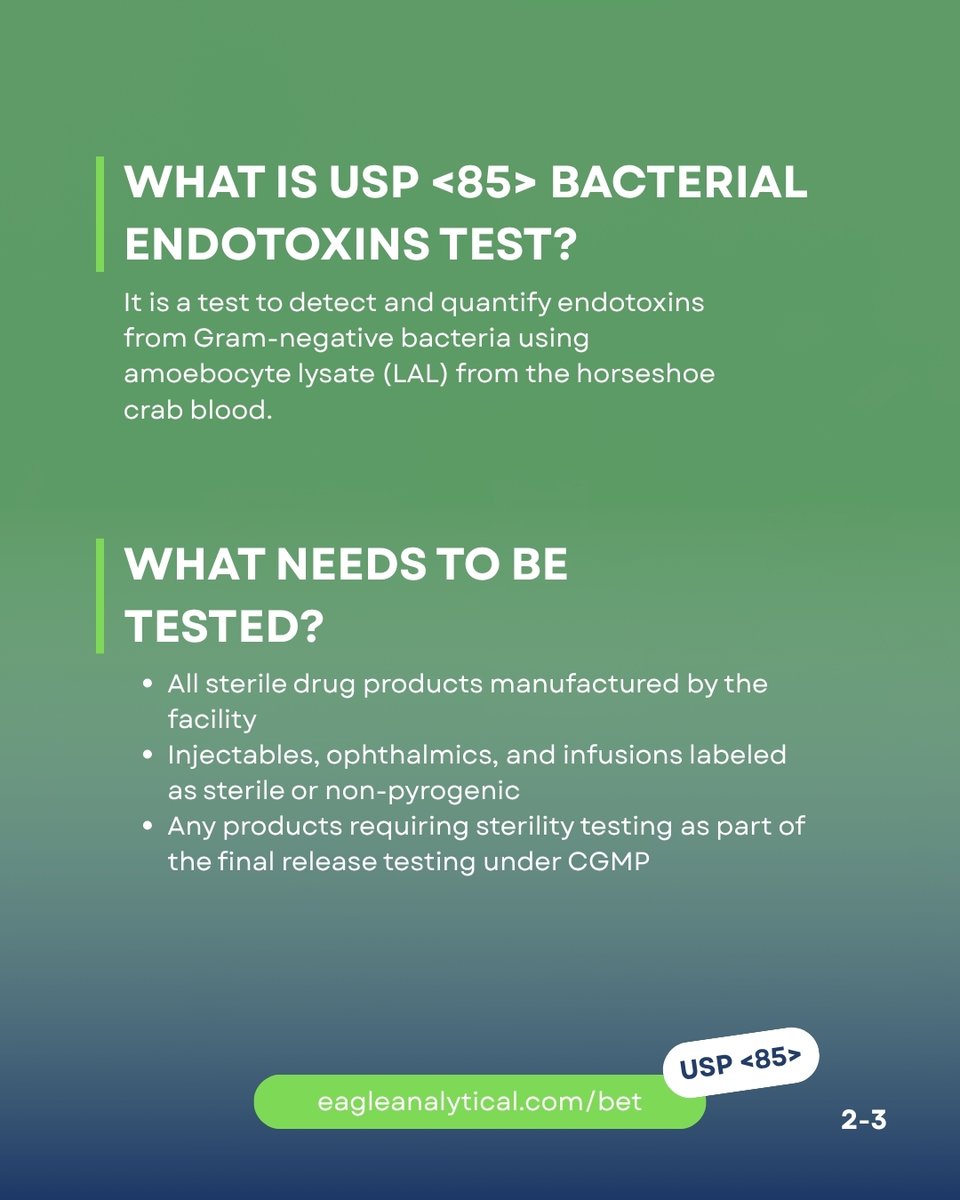 eagleanalytical's tweet photo. USP 85 BACTERIAL ENDOTOXINS TEST FOR 503B OUTSOURCING FACILITIES.
#usp85 #endotoxinTesting #endotoxinstest
#eagleanalytical
#consulteagle https://t.co/ug2TFa9sCO