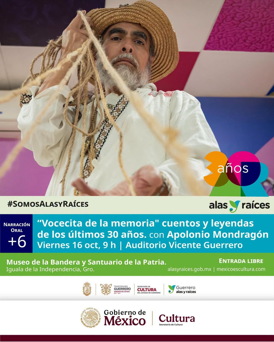 SecuGro's tweet photo. En el marco del 30 Aniversario de @AlasyRaices, el @Gob_Guerrero y la @SecuGro, invitan a disfrutar de una gran jornada artística.

📅16 de octubre ⏰9:00 horas.
📍Museo de la Bandera y Santuario de la Patria, Iguala, Gro.

La entrada es gratis.

​#TransformandoLaCultura https://t.co/efHjNUniyT