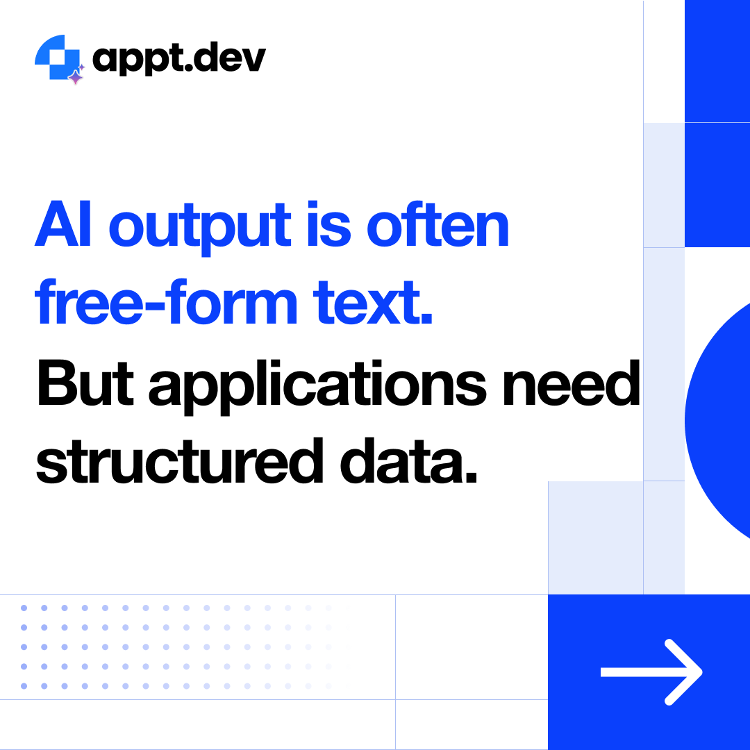 ApptDev's tweet photo. What if AI could generate responses that follow a required format? https://t.co/jW7t76NCcx