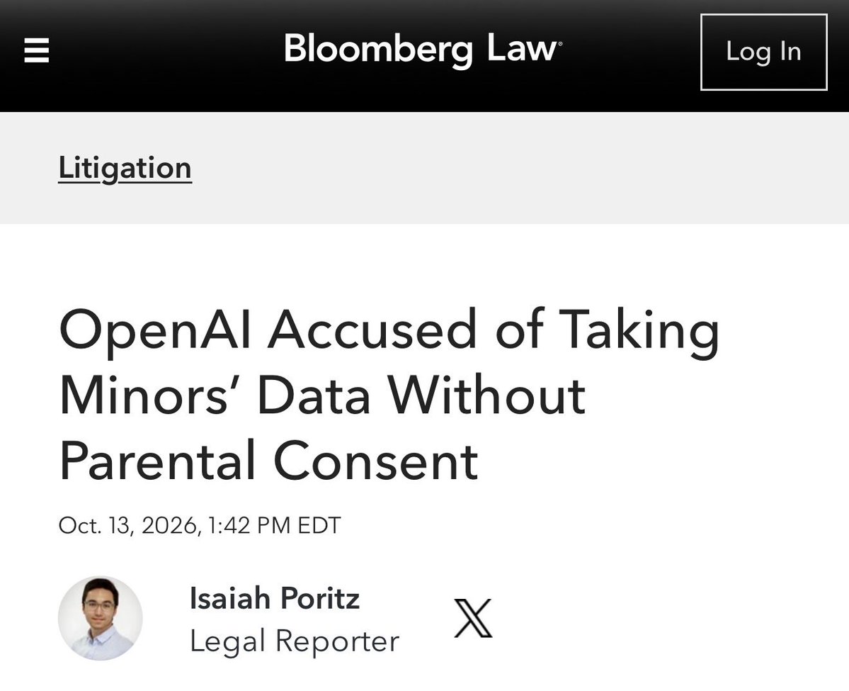 KatieMiller's tweet photo. OpenAI‘s ChatGPT unlawfully took sensitive data from millions of child users who signed up for the AI service without getting parental consent, according to a new lawsuit filed Tuesday. 

The complaint in San Francisco federal court contains broad allegations that OpenAI designed ChatGPT to manipulate children into trusting the chatbot and divulging highly personal information and sensitive health data.