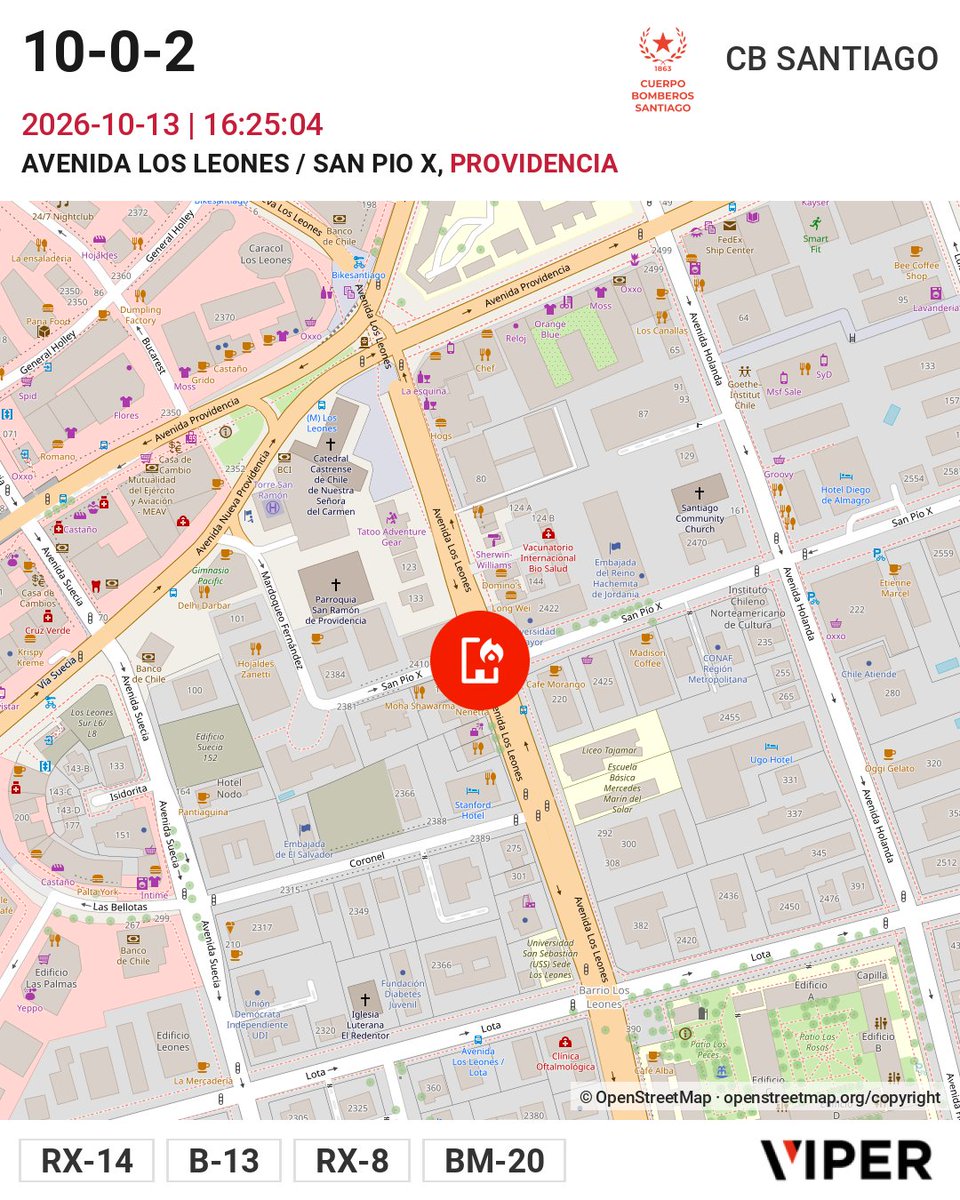 CentralCBS's tweet photo. 10-0-2 AVENIDA LOS LEONES / SAN PIO X RX-14, B-13, RX-8, BM-20 https://t.co/APzKYWUH75