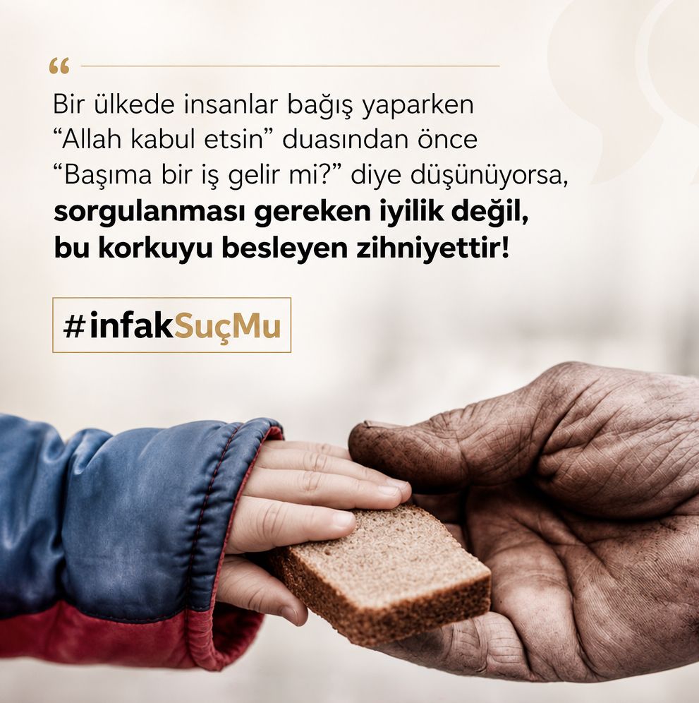 _tevhidekip_'s tweet photo. Bir ülkede insanlar bağış yaparken “Allah kabul etsin” duasından önce “Başıma bir iş gelir mi?” diye düşünüyorsa, sorgulanması gereken iyilik değil, bu korkuyu besleyen zihniyettir!

#İnfakSuçMu https://t.co/HAE60UGHQe