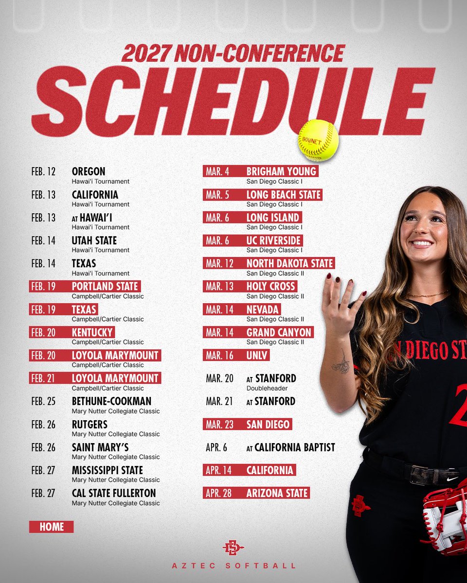 AztecSoftball's tweet photo. Get your pens, pencils and calendars ready, it’s non-conference schedule time!! #GoAztecs https://t.co/2PP2505gK7