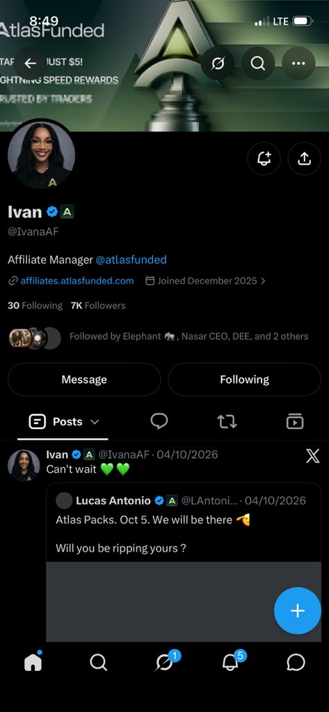 Mustaphy_23's tweet photo. @Grandeza_trades @YourHandle @LAntonioAF @atlasfunded @atlas_futures @IvanaAF @Mrlotsize Done all boss https://t.co/yD8VhErXzi