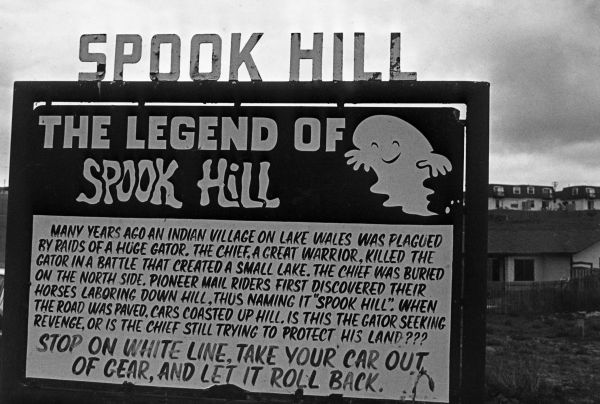 StateLibraryFL's tweet photo. #DYK about the legend of Spook Hill?  A famous gravity hill in Lake Wales, there are two legends associated with the area. One talks of the ghosts of retired pirates who push cars uphill as a prank. In the other, the spirits of a chief and a giant alligator are the cause. https://t.co/657We4riNI