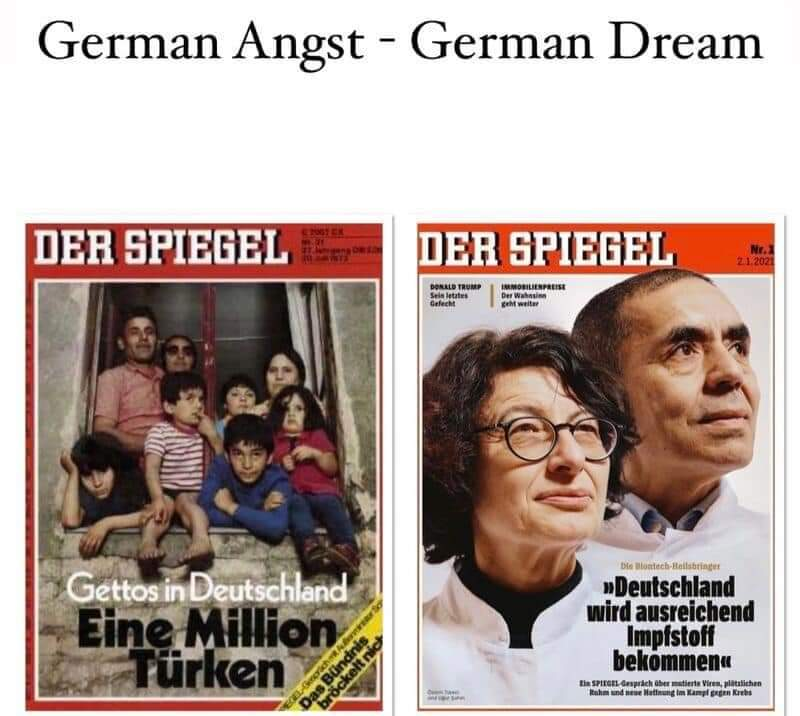 samirfalah3_'s tweet photo. Wenn die Hoffnung über die Angst siegt. حين يتغلب الأمل على الخوف صورة غلاف مجلة دير شبيغل سنة 1973 تعكس الخوف من هجرة الاتراك الى المانيا. صورة غلاف نفس المجلة سنة 2021 تشيد بانجاز وراءه اتراك ابناء اولائك المهاجرين. https://t.co/S5c0v0CUNb