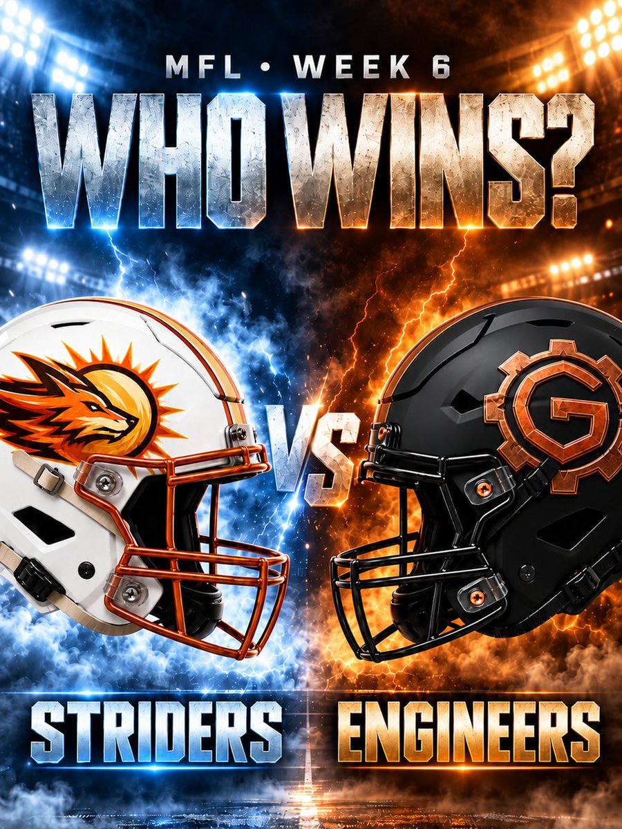 mflweekly's tweet photo. Striders @ Engineers

Pick a winner.

Striders or Engineers?

Let’s hear it. ⬇️

#MFL #MFLWeekly #MythicFootballLeague https://t.co/dqQwQIWQzT