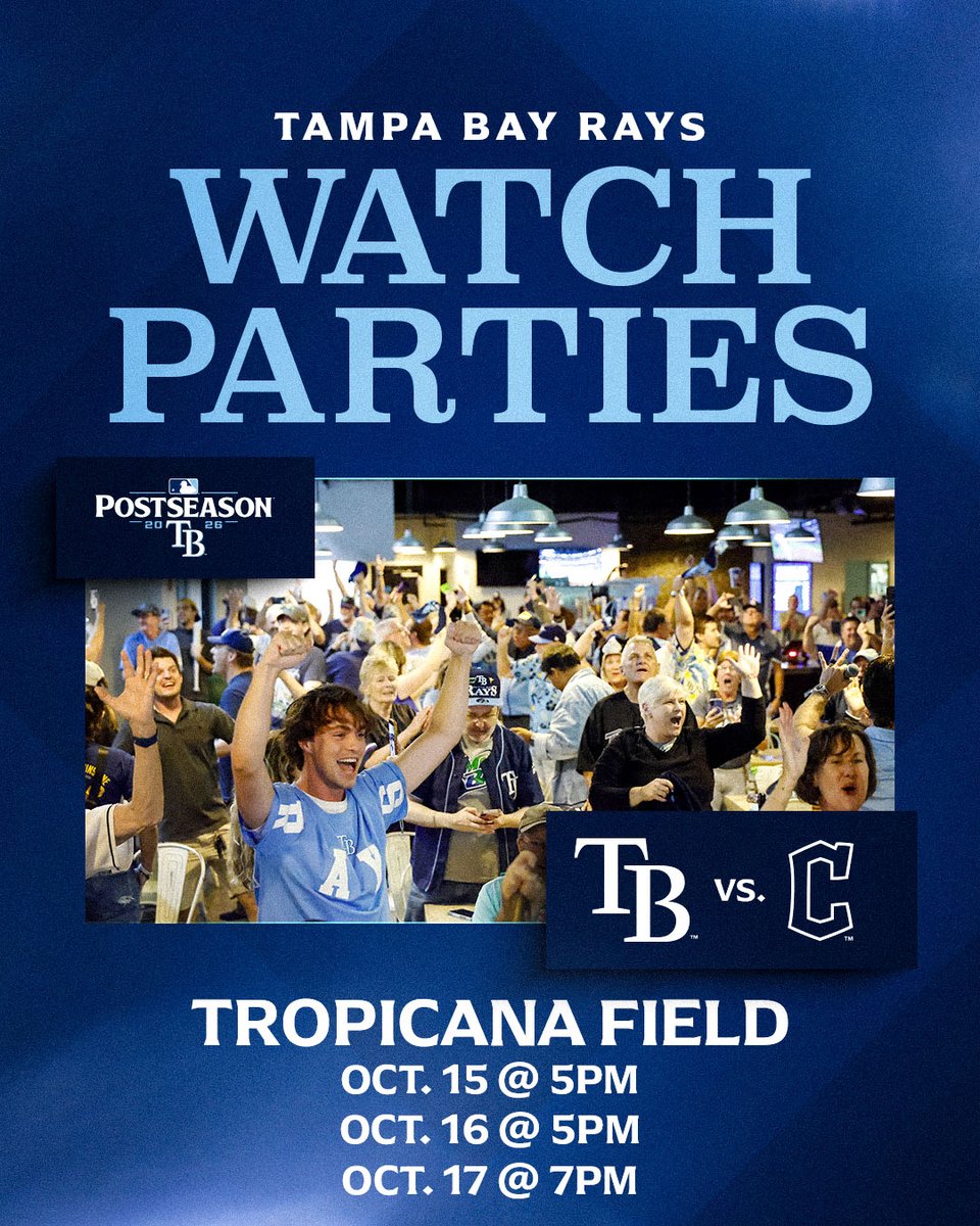 RaysBaseball's tweet photo. Things you won't want to miss! ⬇️

Join us at Tropicana Field for all ALCS road games and cheer for our guys as they head to Cleveland!

Reserve your 🎟️: https://t.co/PRqOFP7DcI https://t.co/bVxoyxmjWz