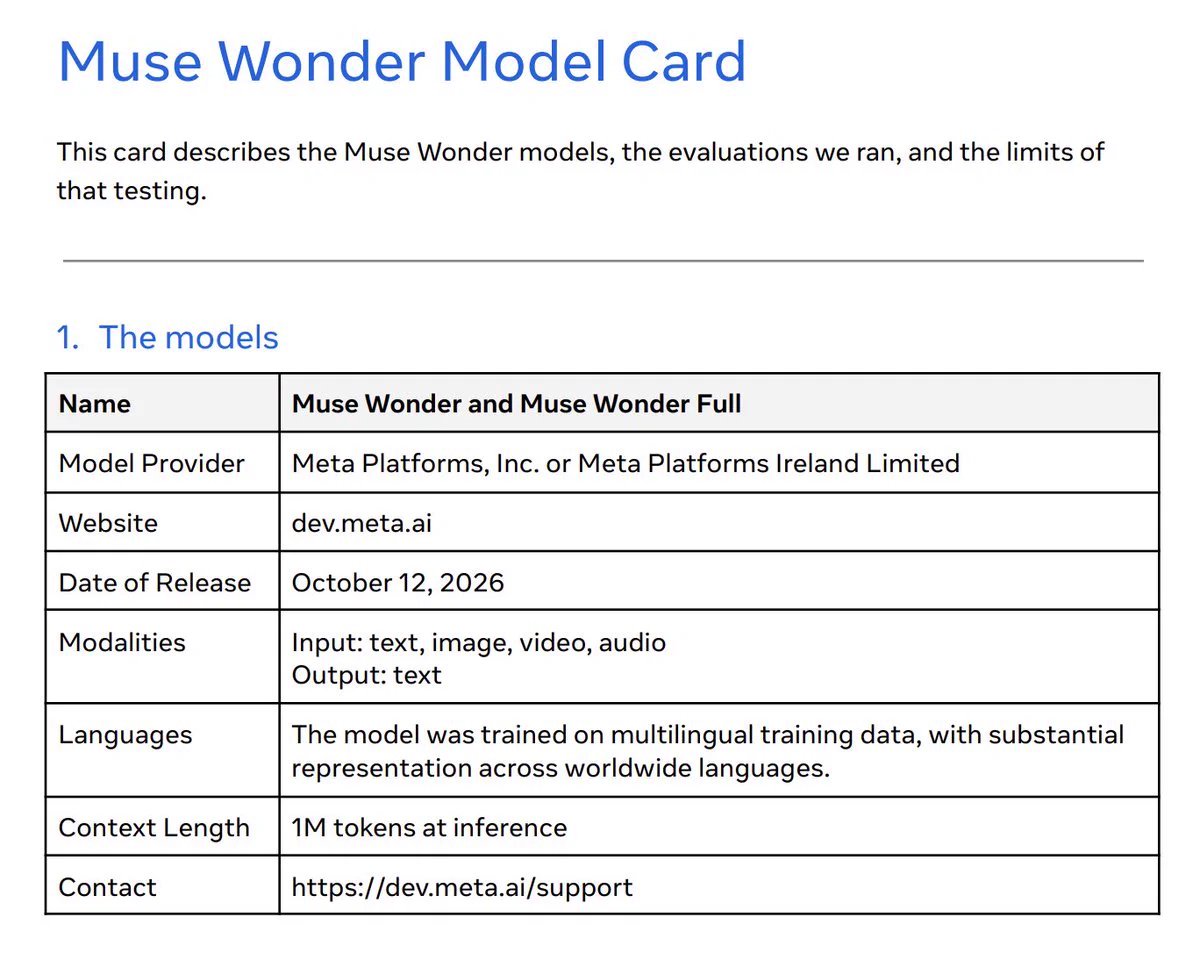 The Midas Project Watchtower on X: "Meta released Muse Wonder on Oct ...