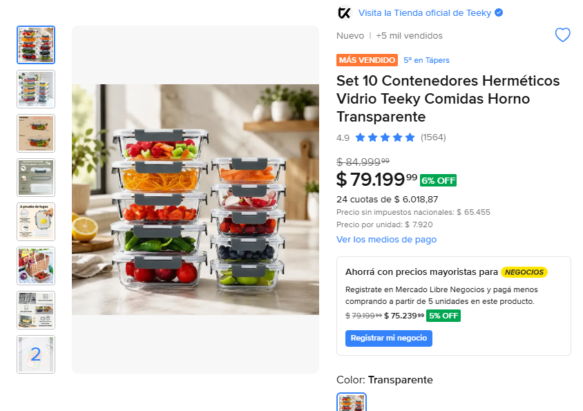 Kratosprecios's tweet photo. 🥡 10 CONTENEDORES Y SE TERMINÓ EL DRAMA DE BUSCAR UN RECIPIENTE PARA CADA COMIDA O ESPECIES.
 -Antes $84.999,99. 
-Ahora $79.199,99.  
https://t.co/yQxi7pOK56
Organiza, conserva y prepara tus comidas de forma más práctica con el Kit de 10 Contenedores de Vidrio Teeky. Ideal para meal prep, guardar sobras, llevar viandas o mantener tus alimentos ordenados en la heladera y el freezer. El set combina dos tamaños diferentes para adaptarse tanto a comidas completas como a porciones más pequeñas, snacks, frutas, salsas y acompañamientos.