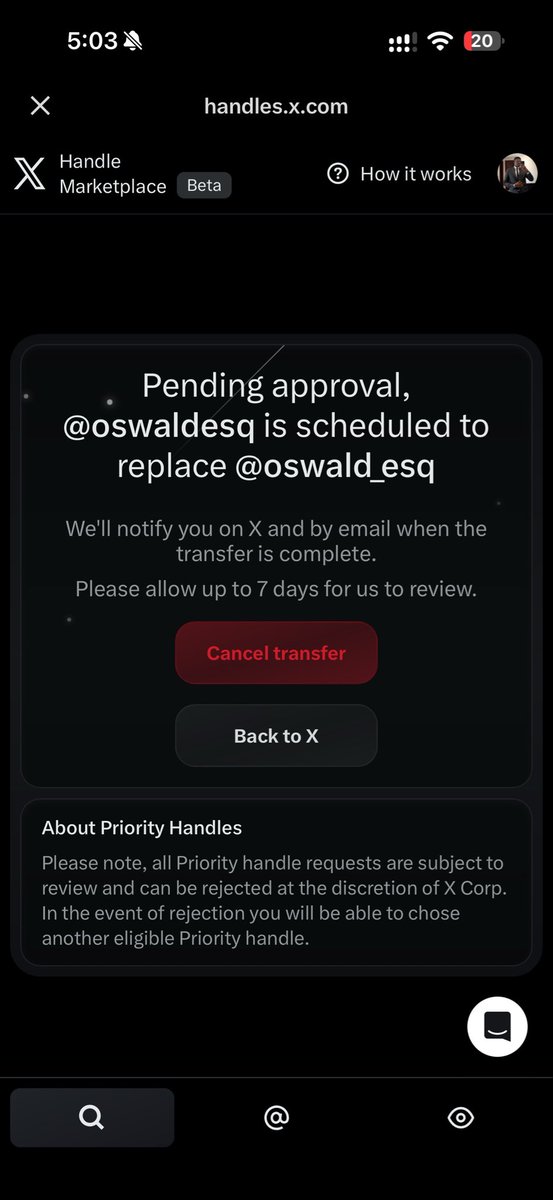 oswaldesq's tweet photo. Got my new priority handle from X handle marketplace https://t.co/Z42wSvB7rf