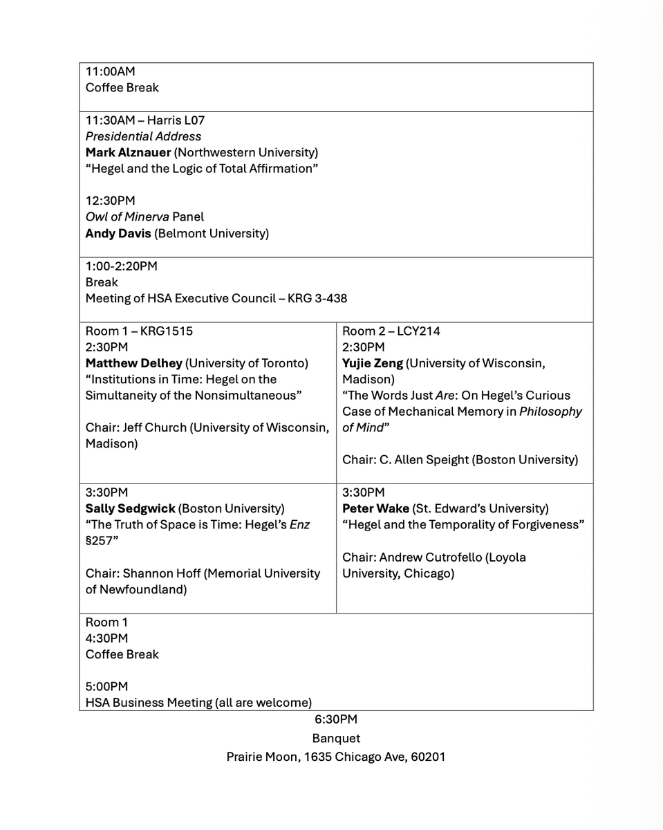 KaraSlagell's tweet photo. I'm presenting at the Hegel Society of America Conference on 'Hegel and Time' at Northwestern University this weekend. Here's the program if anyone in or near Chicago is interested in attending! https://t.co/aDA2Hx9F4V