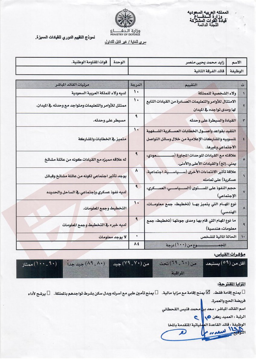 Bandarhetar's tweet photo. الوثائق التي حصلت عليها المسيرة تكشف إخضاع قيادات المرتزقة لتقييمات درجات بالولاء والنفوذ العسكري والاجتماعي في قاعدته المستحدثة بالمخا قبل دحره منها 

#وثائق_تحشيدات_العدو_السعودي https://t.co/AZoPZIMmhz