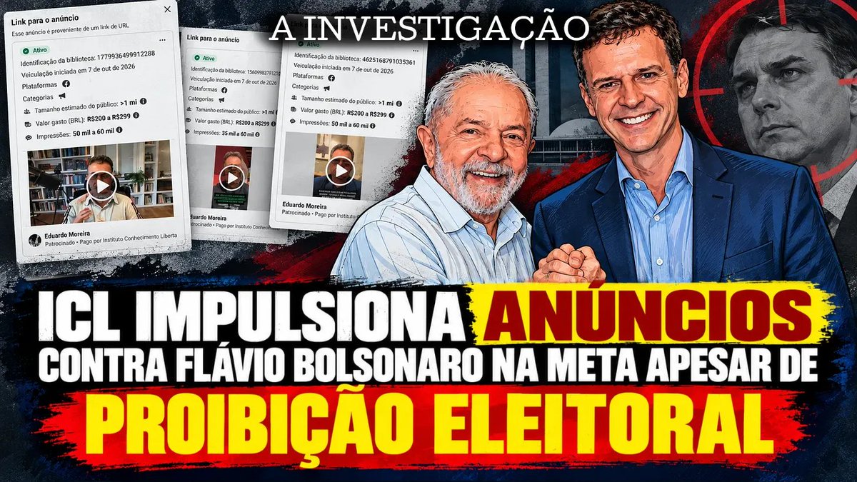 david_agape_'s tweet photo. Exclusivo: ICL impulsiona anúncios contra Flávio Bolsonaro na Meta apesar de proibição eleitoral

Um anúncio pago de Eduardo Moreira, fundador do ICL, diz ao eleitor que Flávio Bolsonaro é “o último candidato que você pode votar”. O aviso exibe o nome do institut, o registro da Meta aponta Moreira como pagador.

O problema? Prática é proibida pelo TSE. 

A Lei das Eleições permite pagar para ampliar propaganda eleitoral apenas quando a contratação é feita pelos responsáveis autorizados da campanha e promove uma candidatura ou partido. A resolução do TSE proíbe expressamente o impulsionamento negativo.

https://t.co/rb4CRezYol