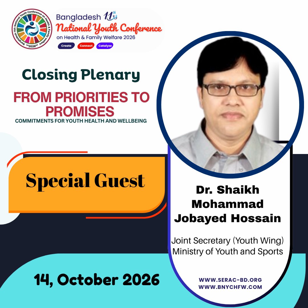 serac_bd's tweet photo. ๐ฃ๏ธ Closing Plenary: From Priorities to Promises: Commitments for Youth Health and Wellbeing
๐
14 October 2026
#BNYCHFW2026 #SERAC_Bangladesh #CommonwealthFoundation #Amplify_Change #BYHAN #CYOB #PlanInternationalBangladesh #MarieStopesBangladesh #ShareNetBD #YCCJ https://t.co/gxFPdyjqYh