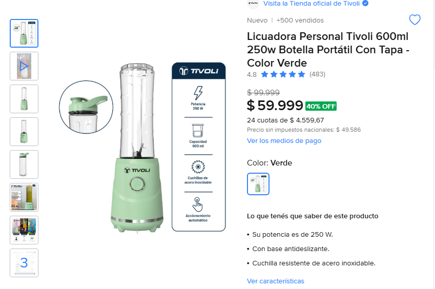 Kratosprecios's tweet photo. 🛒OFERTA EN Licuadora Personal Tivoli 600ml 250w Botella Portátil Con Tapa - Color Verde.
-Antes: $99.999. 
-Ahora: $59.999.  
https://t.co/KRsg5IF0Ad
La Licuadora Personal Tivoli es más que un electrodoméstico; es un aliado en tu camino hacia una alimentación más saludable. Su diseño compacto y funcional la convierte en una opción atractiva para quienes buscan optimizar su tiempo sin sacrificar la calidad de sus comidas. Disfruta de la versatilidad y el estilo que esta licuadora aporta a tu día a día.